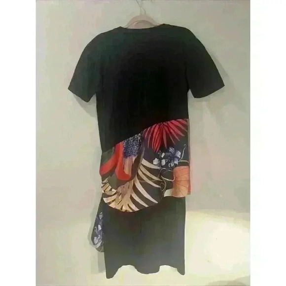 Zara Collection Black Cotton Dress Contrasting Colorful Scarf Midi Size Small - Picture 4 of 11